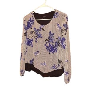 IN Studio Lady PXL Long Sleeved Layered Blouse STripes & Flowers Career Cottage